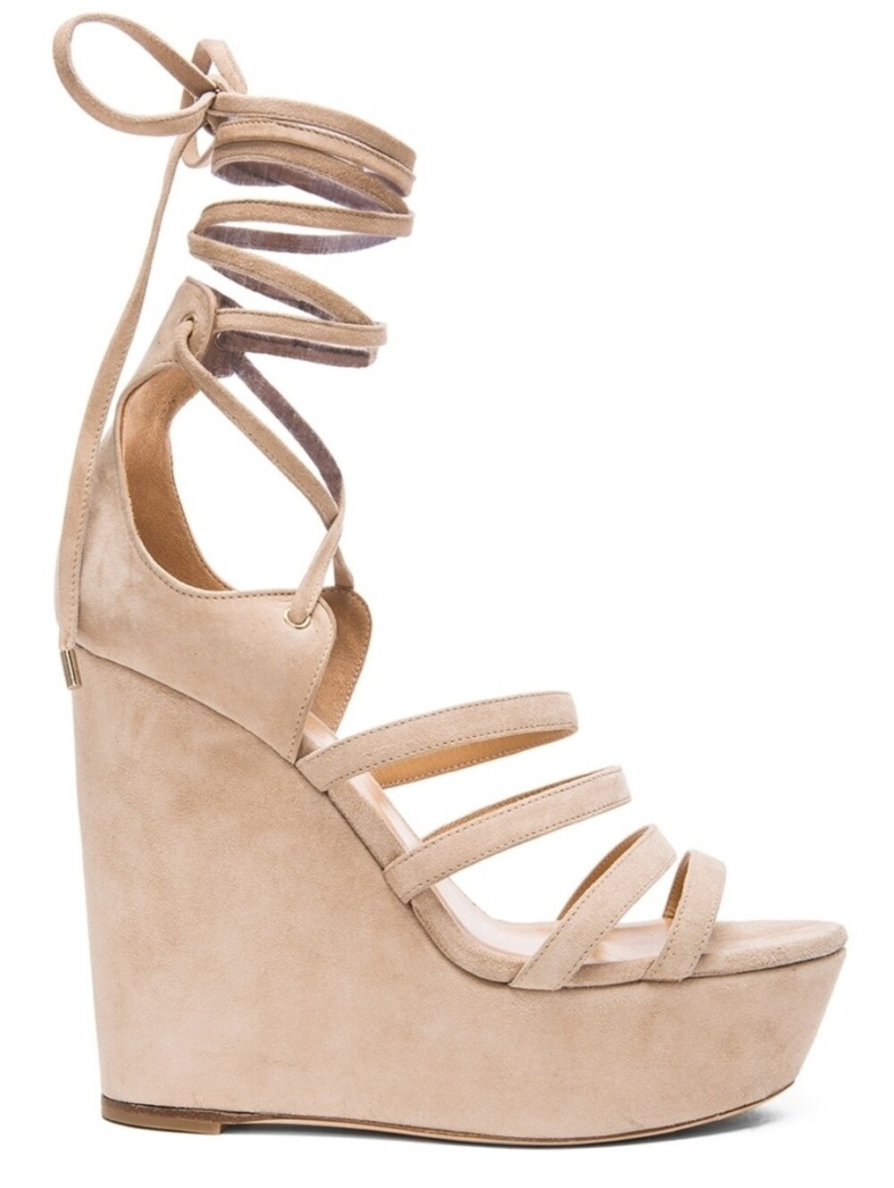 Tamara Mellon Yosemite Suede Leather Lace Up Wedge Sandals Nude 39.5 9.5 Italy
